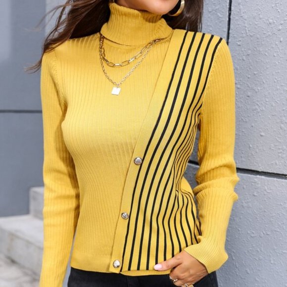 yellow Striped Turtleneck Sweater - Picture 5 of 6